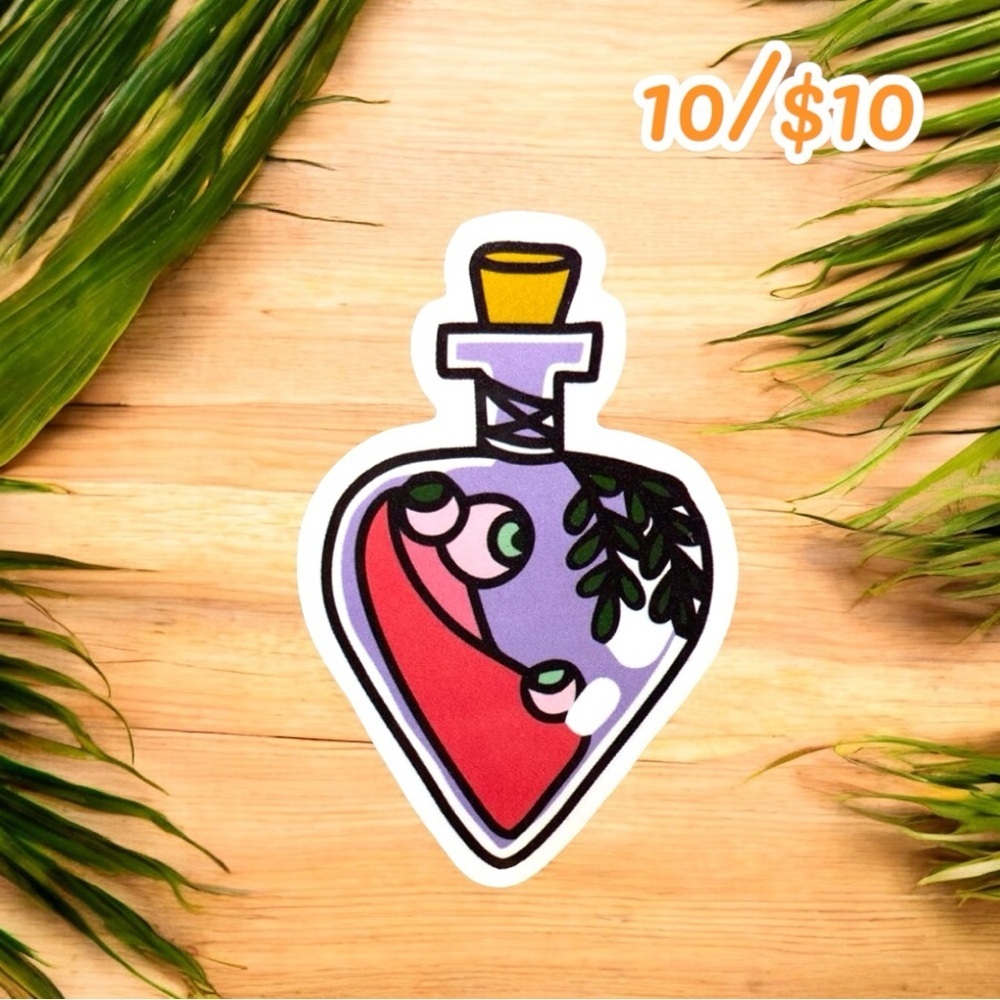 Love Potion Bottle Sticker – Bold Purple & Red Design (Approx. 2.5”)
